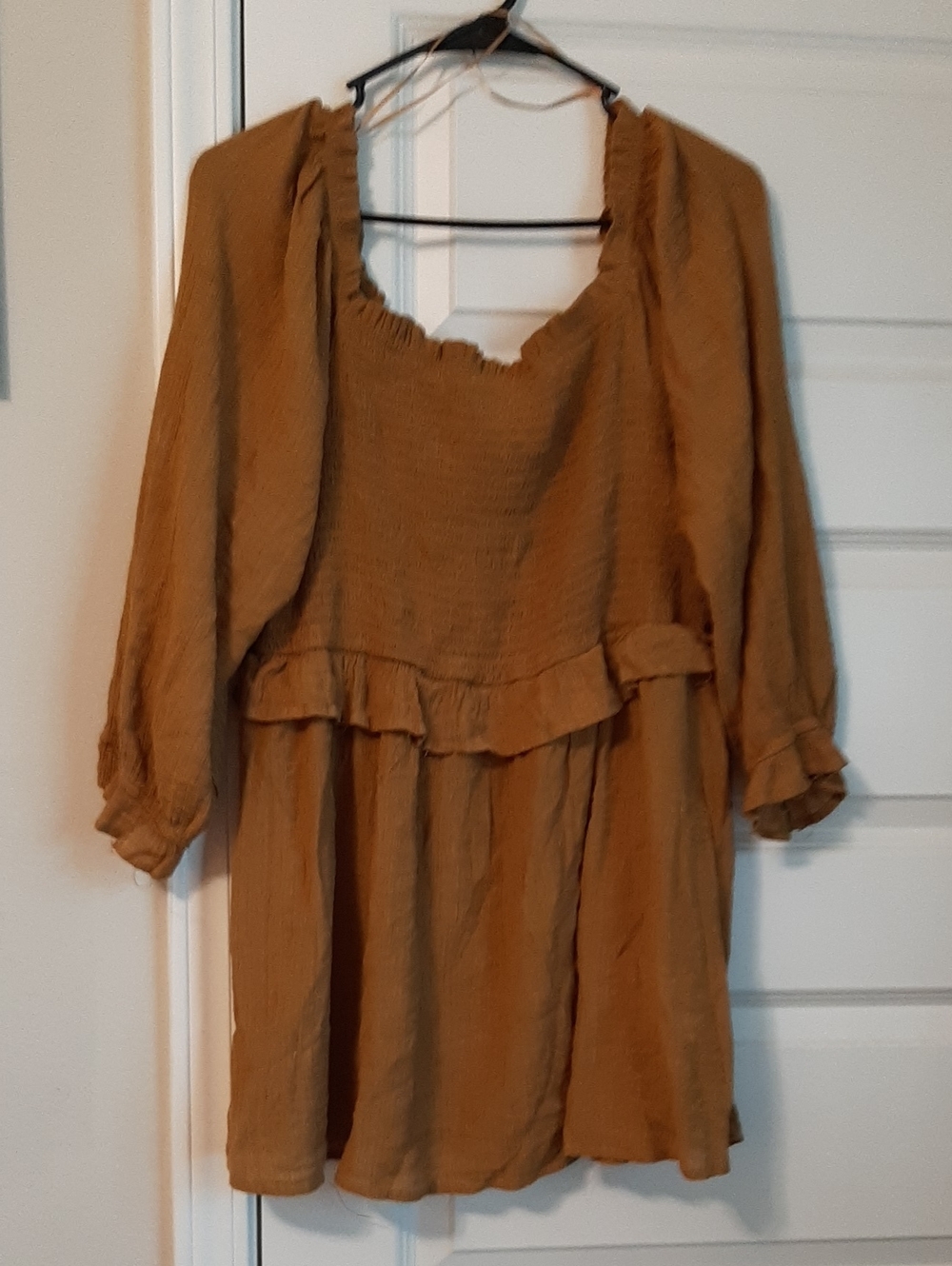ODDY Rust Brown Peasant Tunic Blouse, Ruffle, Flowy & Cute!